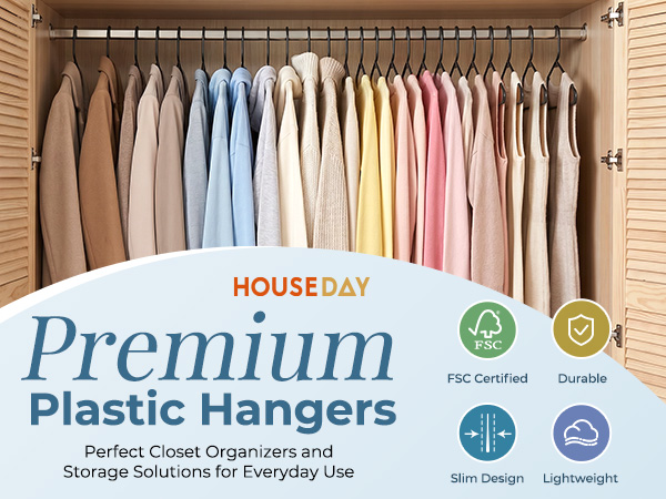 Winter coats and chunky sweaters on sturdy white hangers. 50 pack for seasonal rotation