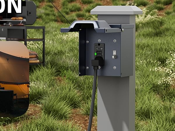 Outdoor Electrical Outlet Box with 20 Amp WRTR GFCI Receptacle and Switch ETL Listed