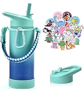 Mininoo Insulated Kids Water Bottle, 16oz Stainless Steel Water Bottle Kids with Paracord Handle ...