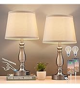 Lamps for Bedrooms Set of 2, Brushed Nickel Bedside Lamps with USB Ports, 3 Way Dimmable Nightsta...