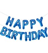 Blue Happy Birthday Balloon Banner, 16 Inch Foil Mylar Happy Birthday Balloons Letters, Reusable ...