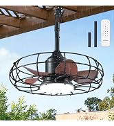 addlon 20 Inch Outdoor Ceiling Fan with Light for Patio, IP65 Waterproof Plug in Caged Hanging Fa...