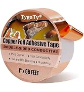 TygoTy Copper Foil Self-Adhesive Tape 1inch X 66 FT 100% Pure Copper Double-Sided Conductive for ...