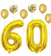 60th Birthday Decorations for Men, 60th Birthday Balloons with Gold 40 Inch Foil Number 60 Balloo...