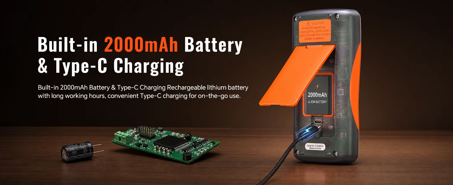Built-in 2000mAh Battery& Type-C Charging