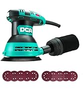 DCA Random Orbital Sander, 3.0 AMP Corded Palm Sander, 6 Speeds Max 12,000 OPM, 5-Inch with 10 pc...