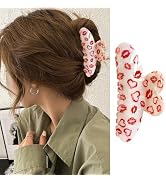 Valentine's Day Heart Hair Claw Clips for Thick or Thin Hair, 1 Pack Red Heart Lips Pattern Hair ...