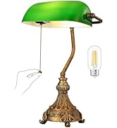 Newrays Vintage Green Glass Bankers Desk Lamp for Home Office,Library with Pull Chain Switch Plug...