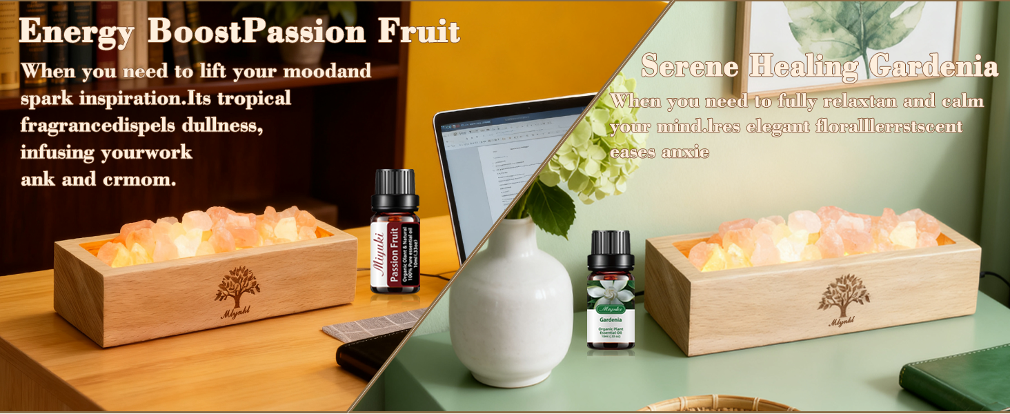 Himalayan Salt Lamp with Passion Fruit or Gardenia Oil to Energize & Calm. Aromatherapy Mood Boost