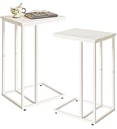Aibiju C Shaped End Table Set of 2, Small Side Table for Sofa and Bed, White bedside table, Lapto...