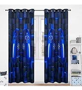 PERFEMET Gamer Blackout Curtains for Kids Bedroom 2 Panels, Black and Blue Video Game Controller ...