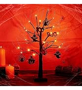 Woohaha 2FT 24 LED Light Up Tree Tabletop Lighted Halloween Tree Battery Operated Halloween Table...
