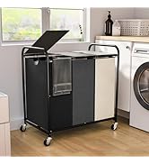 180L (47.55 Gal) Laundry Sorter 3 Section, Rolling Laundry Basket with Lockable Wheels and Lid, L...