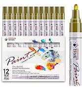 Gold Paint Pens Markers - 12 Pack Oil Based Permanent Marker, Medium Tip, Never Fade, Quick Dry, ...