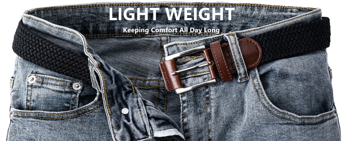 Braided Belt, 1 3/8", Woven Stretch Belt for Golf Casual Jeans Shorts Pants