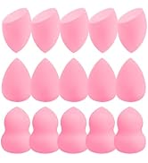 15pcs Pink Makeup Sponge Set, Non-Latex Wet & Dry Dual Use Foundation Sponge for Flawless Applica...