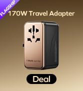 Text reads: '170W Travel Adapter' and 'Done'. Product appears to be a power adapter or electronic device shown against a light background.