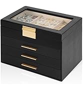 AKOZLIN 4-Tier Jewelry Box with Clear Glass Lid Functional Leather Jewelry Storage Organizer Case...