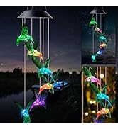 Solar Green Hummingbird, Color Changing Solar Wind Chimes for Outside, Waterproof Solar Powered W...