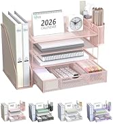 WALI Desk File Organizer, 4 Tier Desktop Paper Letter Tray Organizer with Drawer and 2 Pen Holder...