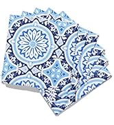 Coterie Blue Geometric Paper Cocktail Napkins (Set of 25) | Pretty Cocktail Napkins for For Brida...