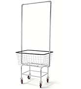 Commercial Rolling Laundry Cart with Hanging Bar, Heavy Duty Steel Wire Laundry Basket with Wheel...