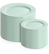 FLOWERCAT 200PCS Sage Green Plastic Plates Disposable Plates for Party - Elegant Plastic Plates -...