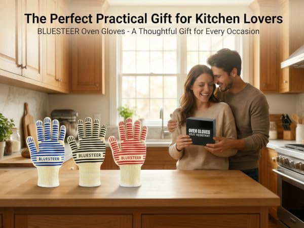 BLUESTEER heat-resistant oven mitts, the perfect practical gift for kitchen enthusiasts