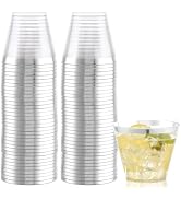 Hioasis 100Pcs 9OZ Clear Cups - Plastic Disposable Cups with Silver Trim, Heavy Duty & BPA-free f...