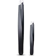 Lepinko 2PCS Slant Tweezers, Classic and Mini Size, Stainless Steel, Precision Eyebrow Plucker fo...