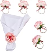 HOBBIESAY Napkin Rings Set of 6 Flower Paper Napkin Rings Holders Champagne Rose Pearl Napkin Buc...