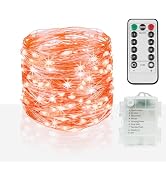suddus Orange Halloween Fairy Lights Battery Operated, 66ft 200 LED Copper Wire Twinkle Lights Wa...