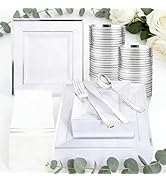 Festiva 350Pcs Silver Plates - Silver Square Plastic Plates 9 .5" and 6" - serve for 50 guests in...