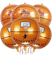 6 Pack Giant 22 Inch Basketball Foil Balloons 4D Sephere Mylar Football Balloons Helium Metallic ...
