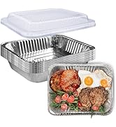 YLT WAX 9x13 Disposable Aluminum Pans With Lids 10 Pack, Half Size Deep Extra Heavy Duty Disposab...