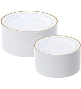 FOCUSLINE Gold Plastic Plates Set of 60, Disposable Plates with Gold Rim 30 Dinner Plates 10" and...