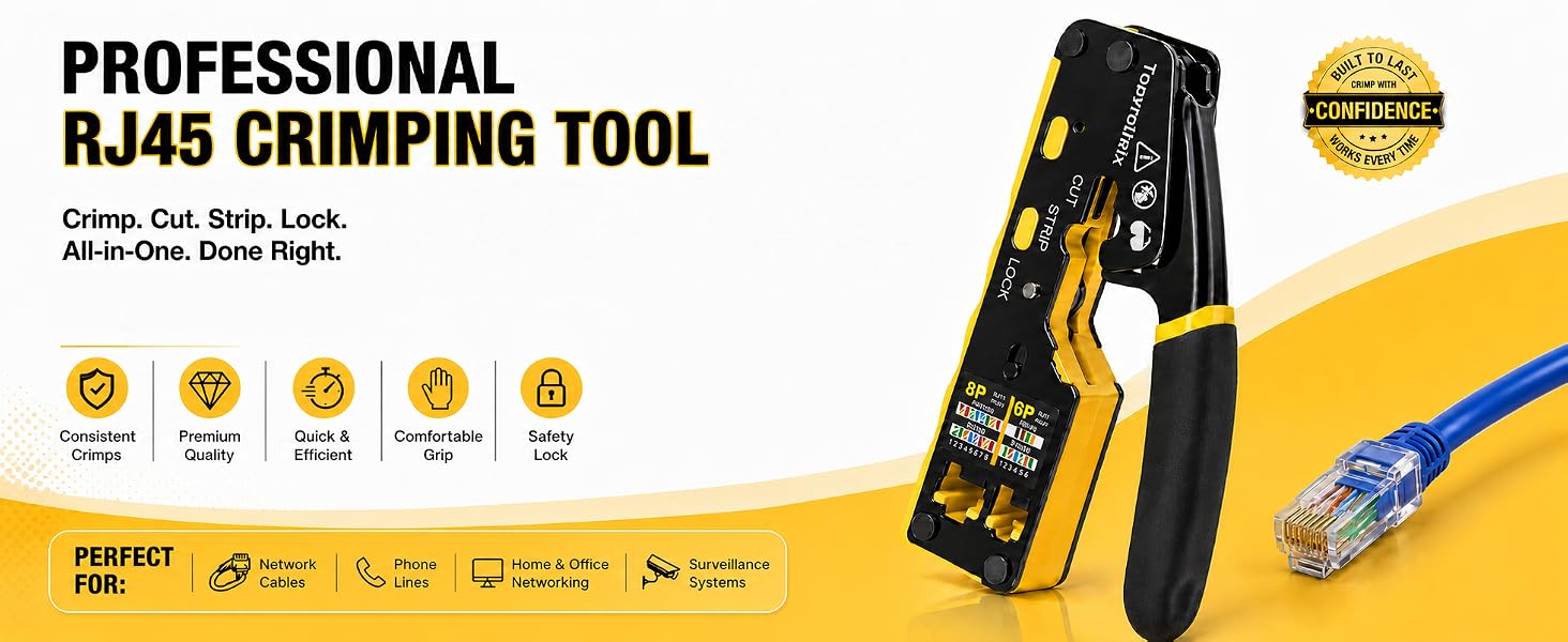 TOPYROTHRIX RJ45 crimping tool for Ethernet cables, phone lines, home office and security use