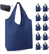 BeeGreen Navy Blue Reusable Grocery Bags Bulk 10 Packs, Kitchen Reusable Shopping Bags 50LBS Larg...