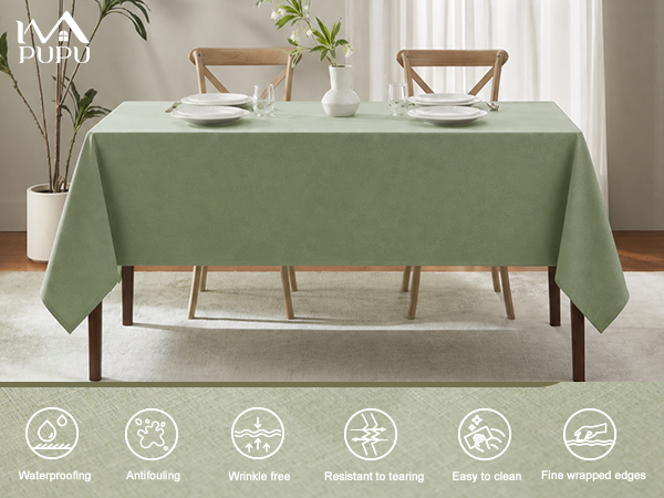 IVAPUPU Textured Linen Rectangle Table Cloth, Sage Green