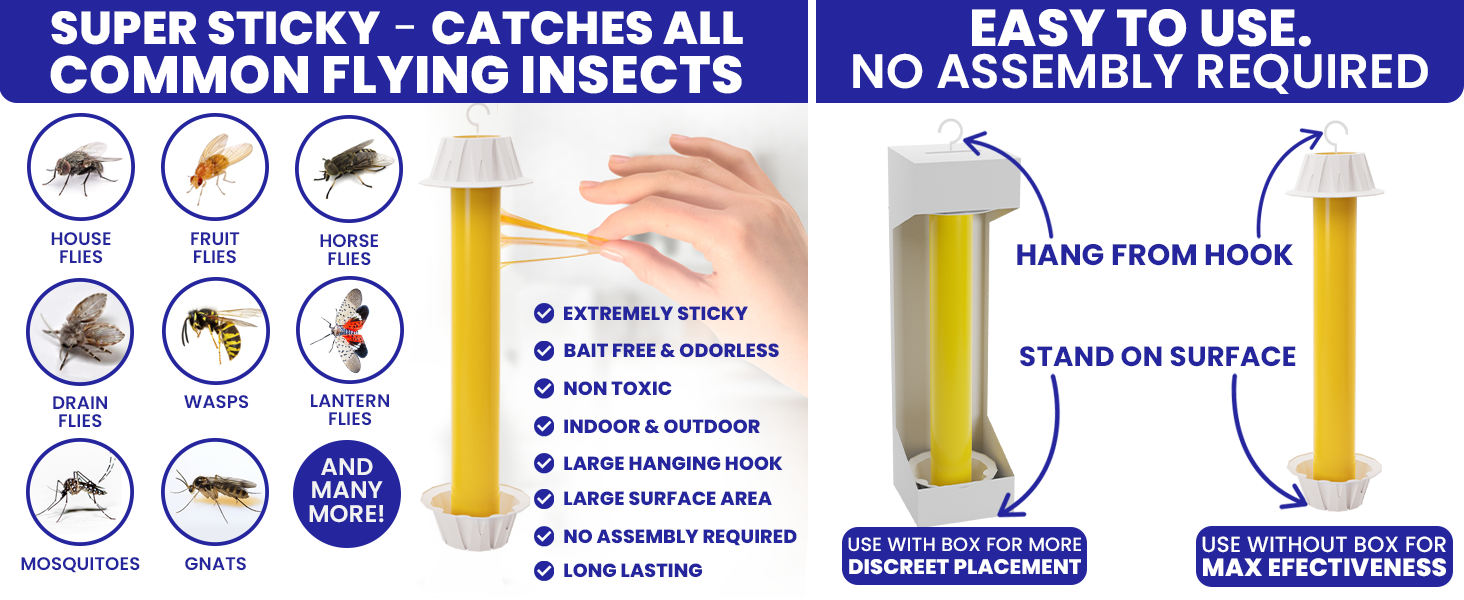 Super sticky indoor fly trap for home. Catches all common insects. Fly traps outdoor.
