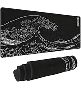 Japanese Gaming Mouse Pad Black Mouse Pad Kanagawa Large Mousepad Non-Slip Rubber Base Waterproof...