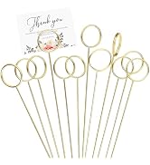 JICYOUP 30 Pack Strong Grip Gold Floral Card Holder Picks, 13.4 Inch Premium Metal Flower Picks f...