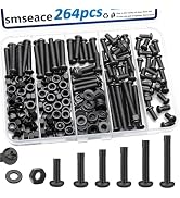 smseace 264Pcs M5 Screws, M5x10/12/20/25/30mm Nuts and Bolts Assortment Kit 6-Sizes M5 Bolts Wash...