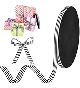 FDKYOEK 50 Yards Black and White Striped Ribbon, Grosgrain Ribbon 3/8 Inch Wide, Polyester Fabric...