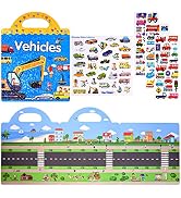 ASTARON Reusable 3D Puffy Sticker Book for Kids, 88 Pcs Cute Waterproof Vehicles Stickers,Puffy S...