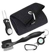 Mile High Life Microfiber Golf Towel with Waffle Pattern | Retractable Club Groove Cleaner Brush ...