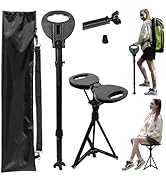 PLOGGING Adjustable Cane with Seat Folding Lightweight, Portable Cane Chair for Adults & Seniors,...