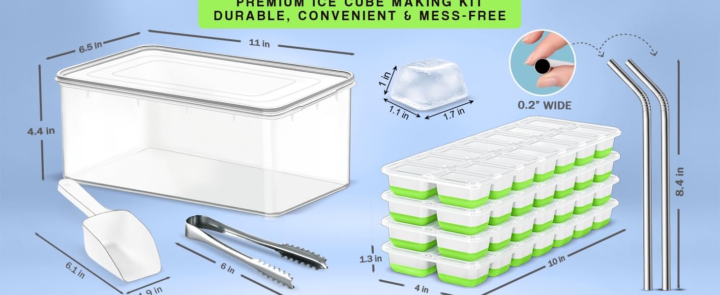 Ice Cube Tray For Freezer Mold Silicone Plastic Nugget Lid Bin Whiskey Cocktail Drink Kit Bucket