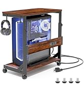 Height Adjustable Computer Tower Stand with Charge Station and USB Charging Port, 2-Tier ATX-Case...