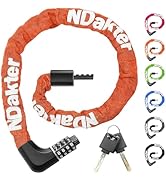 NDakter Upgrade Bike Chain Lock with 4 Digit Combination and 2 Keys, 1.64/2.3/3.2/4.28 Ft Heavy D...